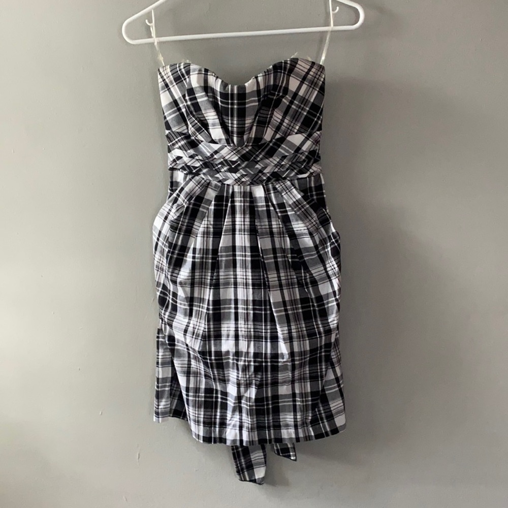 Strapless plaid dress